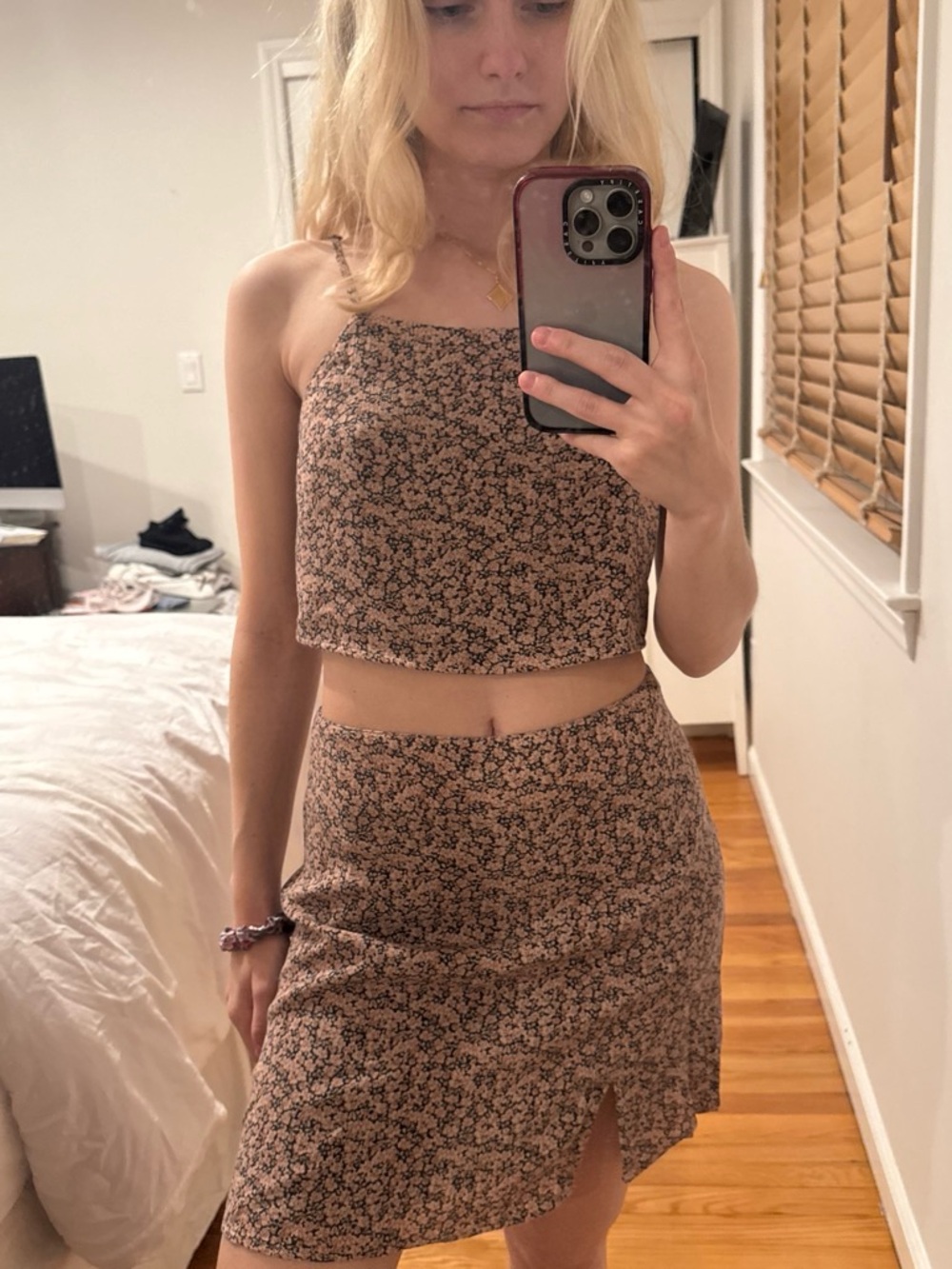American Eagle Outfitters Brown Floral Two-Piece Crop Top & Skirt Set